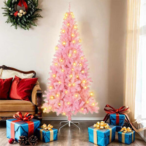 vidaXL Kunstkerstbomen met LED -striplichten Roze 180 cm PVC