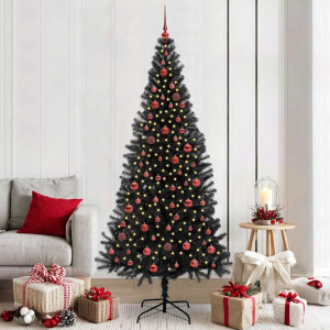 vidaXL Kerstboom met 300 LED met standaard Zwart 210 cm PVC