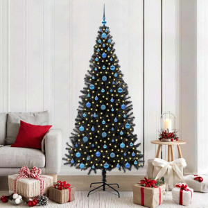 vidaXL Kerstboom met 300 LED met standaard Zwart 210 cm PVC