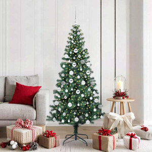vidaXL Kunstmatig Voorverlicht Kerstboom Groen 180 cm PVC en Metaal