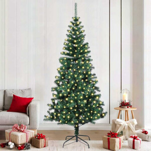 vidaXL Kunstmatig Voorverlicht Kerstboom Groen 210 cm PVC en Metaal