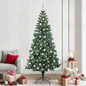 vidaXL Kunstmatig Voorverlicht Kerstboom Groen 240 cm PVC en Metaal