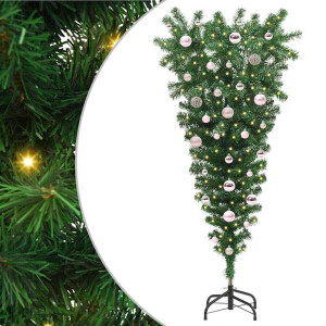 vidaXL Ondersteboven Kunst Kerstboom Met Ballenset Groen 150 cm PVC