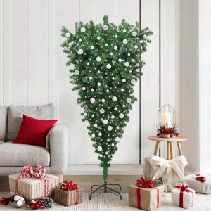 vidaXL Ondersteboven kunst kerstboom met ballenset Groen 180 cm PVC