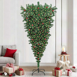 vidaXL Ondersteboven Kunst Kerstboom met Ballenset Groen 240 cm PVC