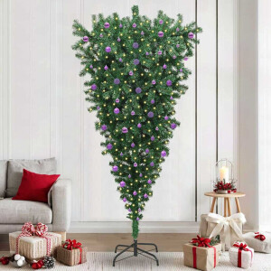 vidaXL Ondersteboven Kunst Kerstboom Met Ballenset Groen 240 cm PVC