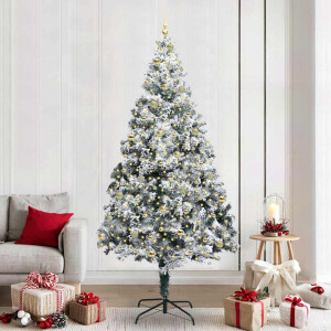 vidaXL Kunstkerstboom met 300 LED Wit 240 cm PVC en Staal en Kunststof