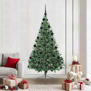 vidaXL Kunstmatig Voorverlicht Kerstboom met 300 LED Groen 210 cm PVC