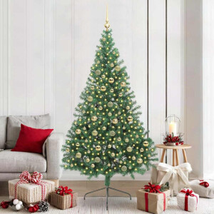 vidaXL Kunstmatig Voorverlicht Kerstboom met 300 LED Groen 210 cm PVC