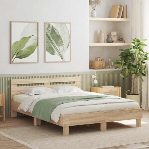 vidaXL Bedframe met LED Sonoma 152 x 203 cm Bewerkt hout
