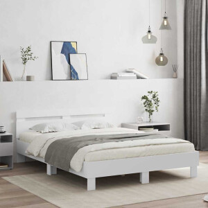 vidaXL Bedframe met LED met hoofdeinde Wit 137 x 190 cm Bewerkt hout