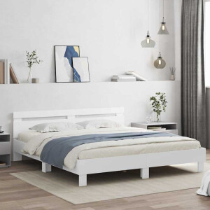 vidaXL Bedframe met LED met hoofdeinde Wit 193 x 203 cm Bewerkt hout