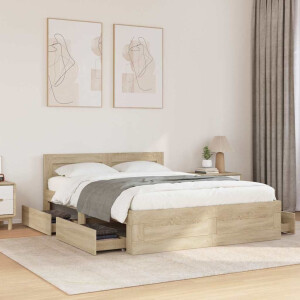 vidaXL Bedframe met hoofdeinde 2 pcs Sonoma 137 x 188 cm Bewerkt hout