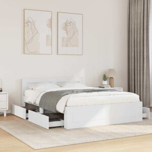 vidaXL Bedframe met hoofdeinde 2 pcs Wit 137 x 188 cm Bewerkt hout
