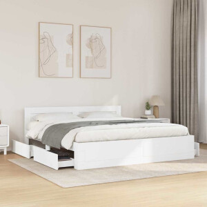 vidaXL Bedframe met hoofdeinde 2 pcs Wit 193 x 203 cm Bewerkt hout