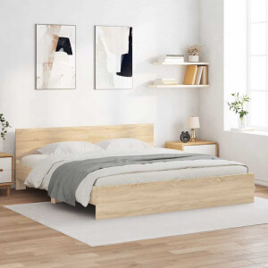 vidaXL Bedframe Wandgemonteerd Sonoma 193 x 203 cm Bewerkt hout