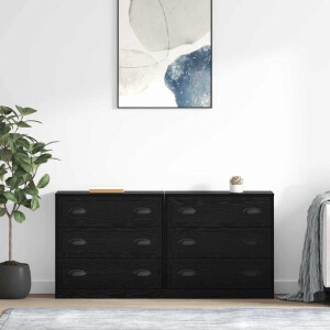 vidaXL Dressoirs 2 pcs Zwart Eiken 70 x 35,5 x 67,5 cm Bewerkt hout