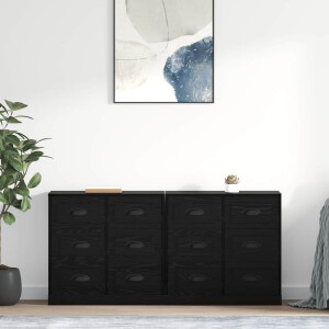 vidaXL Dressoirs 2 pcs Zwart Eiken 70 x 35,5 x 67,5 cm Bewerkt hout