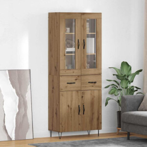 vidaXL Hoge kast met lade Artisan Eiken 69,5 x 34 x 90 cm Bewerkt hout