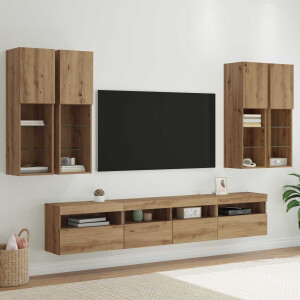 vidaXL TV Wandkast Set met LED Lichten 7 pcs artisanaal eikenkleurig