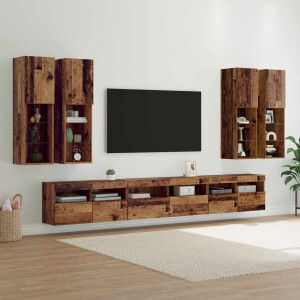 vidaXL TV Wandkast Set Wandgemonteerd 7 pcs Oud Hout Bewerkt hout