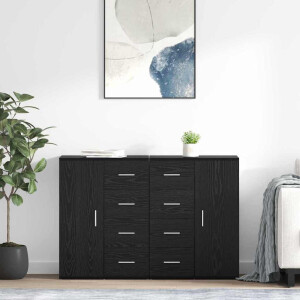 vidaXL Dressoirs Corona 2 pcs Zwart Eiken 59 x 39 x 80 cm Bewerkt hout