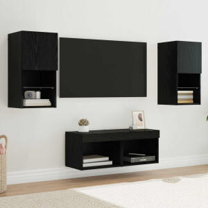 vidaXL TV Wandkasten Wandgemonteerd 4 pcs Zwart Eiken Bewerkt hout