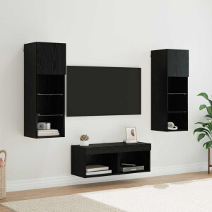 vidaXL TV Wandkasten Wandgemonteerd 4 pcs Zwart Eiken Bewerkt hout