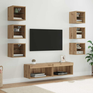 vidaXL TV-kast met LED-striplichten met lade 8 pcs Artisan Eiken Glas