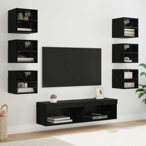 vidaXL TV-kast met LED-striplichten met lade 8 pcs Zwart Eiken Glas