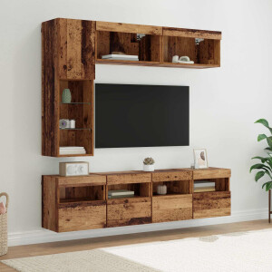 vidaXL TV-kast met LED Wandgemonteerd 7 pcs Oudhout Bewerkt hout