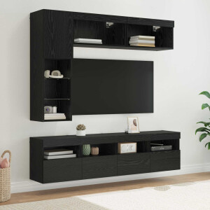 vidaXL TV-kast met LED Wandgemonteerd 7 pcs Zwart Eiken Bewerkt hout