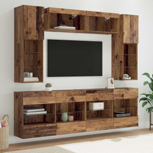 vidaXL TV Wandkast Set met LED 6 pcs Oudhout Geconstrueerd hout