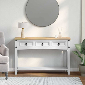 vidaXL Bijzettafel Corona Wit 114 x 34,5 x 73 cm Massief grenenhout