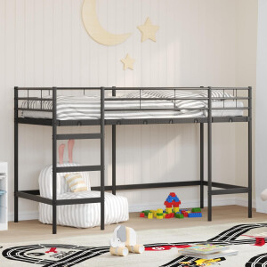 vidaXL Loftbed voor Kids Zwart 74,5 x 190 cm Staal