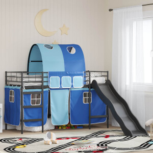 vidaXL Loftbed voor Kids Zwart en Blauw 90 x 190 cm Metaal
