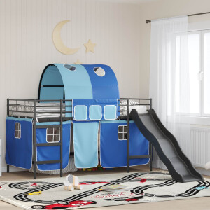 vidaXL Loftbed voor Kids Zwart en Blauw 100 x 200 cm Metaal