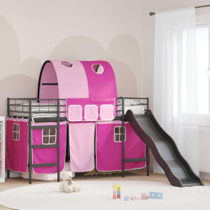 vidaXL Loftbed voor Kids Zwart en Roze 75 x 190 cm Metaal