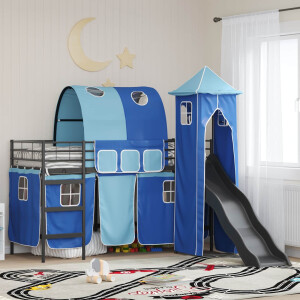 vidaXL Loftbed voor Kids Zwart en Blauw 100 x 190 cm Metaal