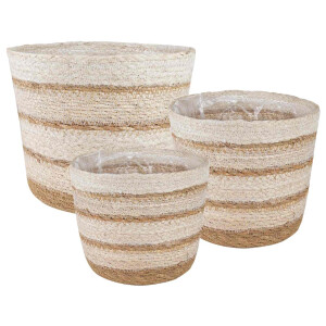 vidaXL Zeegras Plantenmanden 3 pcs Natuurlijk, Wit en Beige