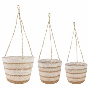 vidaXL Zeegras Plantenmanden 3 pcs Natuurlijk, Wit en Beige