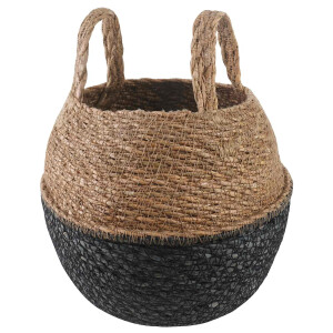 vidaXL Plantenpot met handvatten Zwart Ø 22 x 20 cm 100% Zeegras