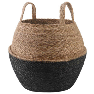 vidaXL Plantenpot met handvatten Zwart Ø 32 x 32 cm 100% Zeegras