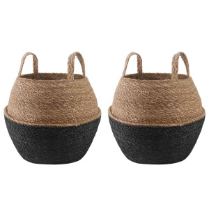 vidaXL Plantenpot met handvatten 2 pcs Zwart Ø 32 x 32 cm 100% Zeegras