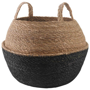 vidaXL Plantenpot met handvatten Zwart Ø 45 x 36 cm 100% Zeegras