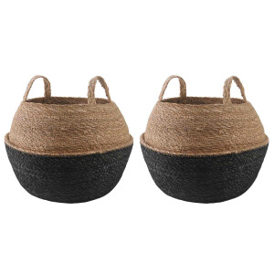 vidaXL Plantenpot met handvatten 2 pcs Zwart Ø 45 x 36 cm 100% Zeegras