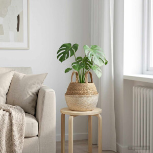 vidaXL Plantenpot met handvatten Wit Ø 22 x 20 cm 100% Zeegras