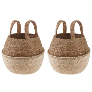 vidaXL Plantenpot met handvatten 2 pcs Wit Ø 22 x 20 cm 100% Zeegras