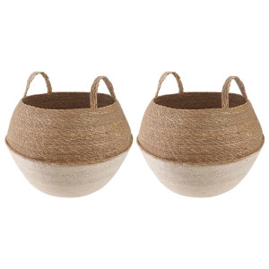 vidaXL Plantenpot met handvatten 2 pcs Wit Ø 45 x 36 cm 100% Zeegras