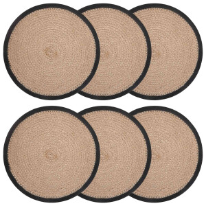 vidaXL Jute placematten 6 st Naturel en Zwart 100% Tossa Jute